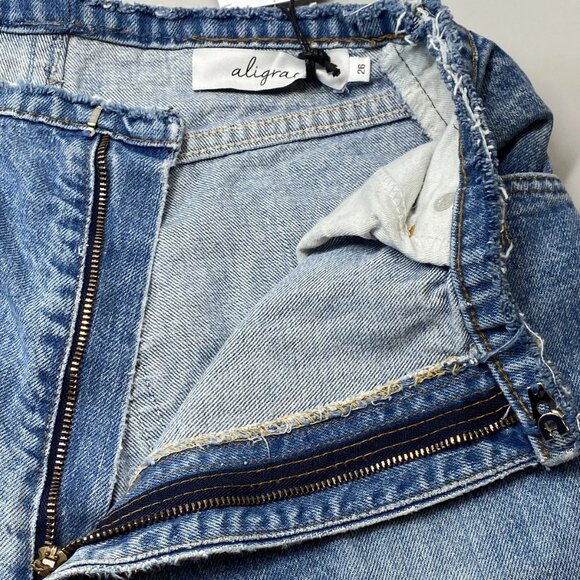 Aligrace Women’s Undone Mini Rise Straight Jeans Size 26 Blue — Fray Waistband - Picture 5 of 8